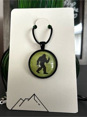 Hand Crafted Sasquatch Silhouette Necklace - Olive Green Pendant